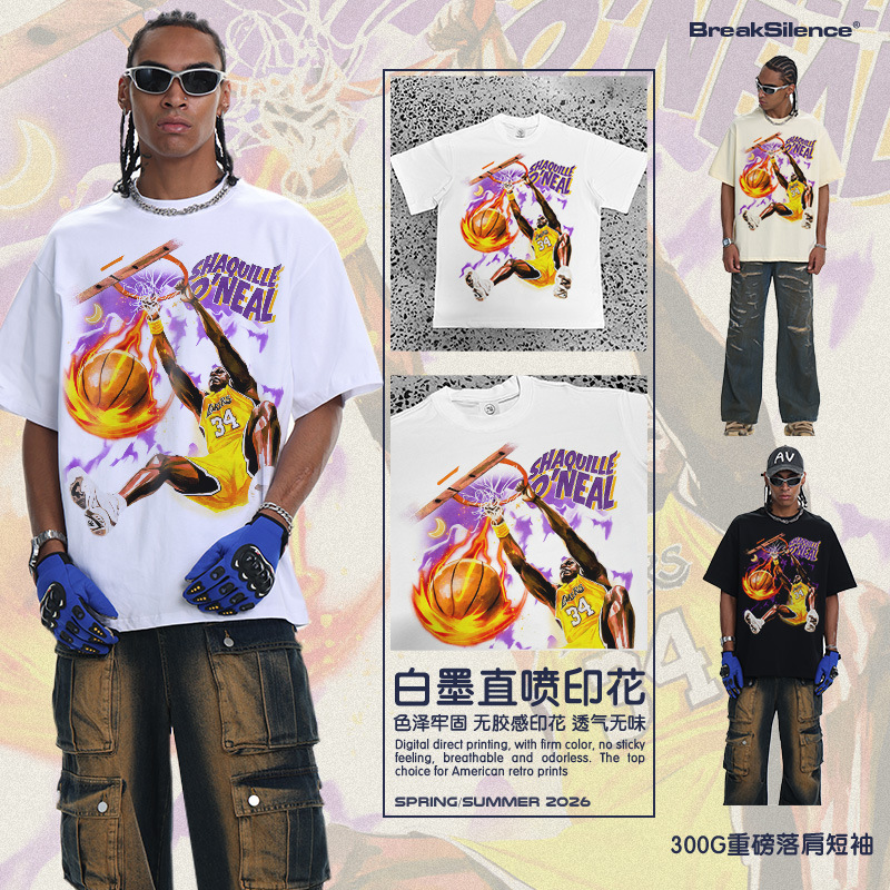 O'Neal portrait print T-shirt, short-sleeved, street basketball casual versatile sweat-absorbing breathable round-neck pure cotton base shirt O'Neal portrait print T-shirt, short-sleeved, street basketball casual versatile sweat-absorbing breathable round-neck pure cotton base shirt
