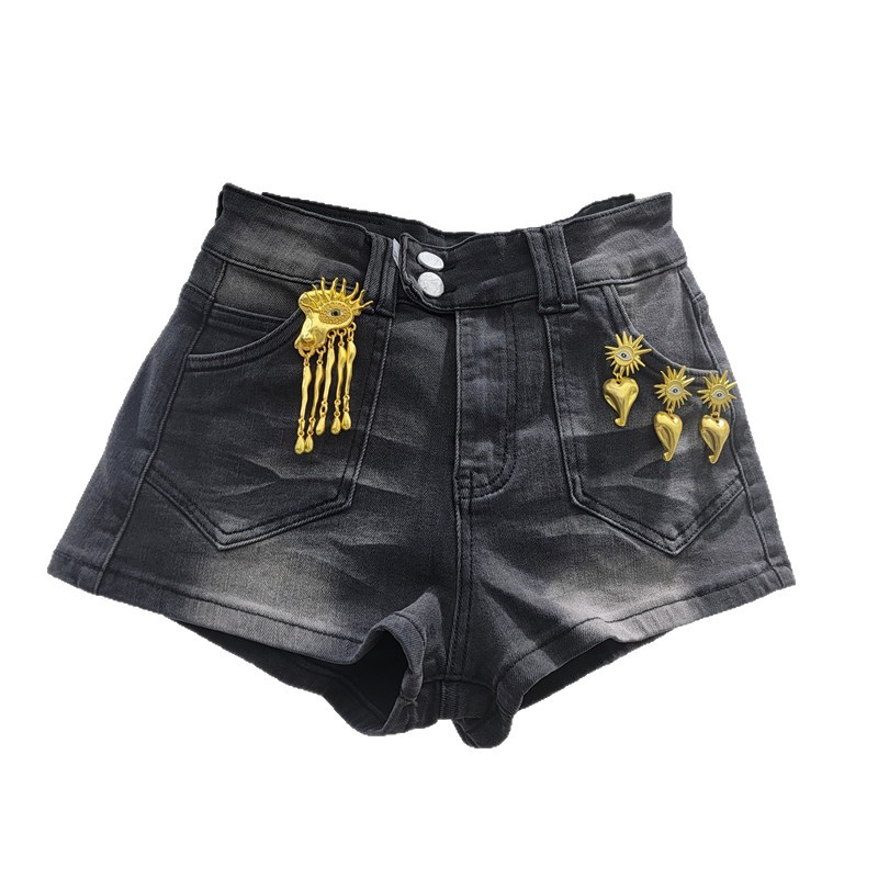 Pantalones Cortos de Mezclilla para Mujer de Cintura Baja Efecto Desgastado