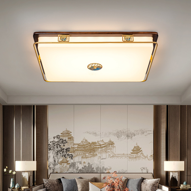 Nueva luz china de techo de protección de ojos de espectro completo de madera maciza de estilo chino luz de techo de sala de estar retro luz Zhongshan 667L