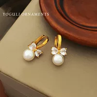 Медная элегантная zirconia с бантом, ретро серьги из жемчуга, французский стиль, стиль легкой роскоши, яркий цепляющий стиль, стиль высокого качества