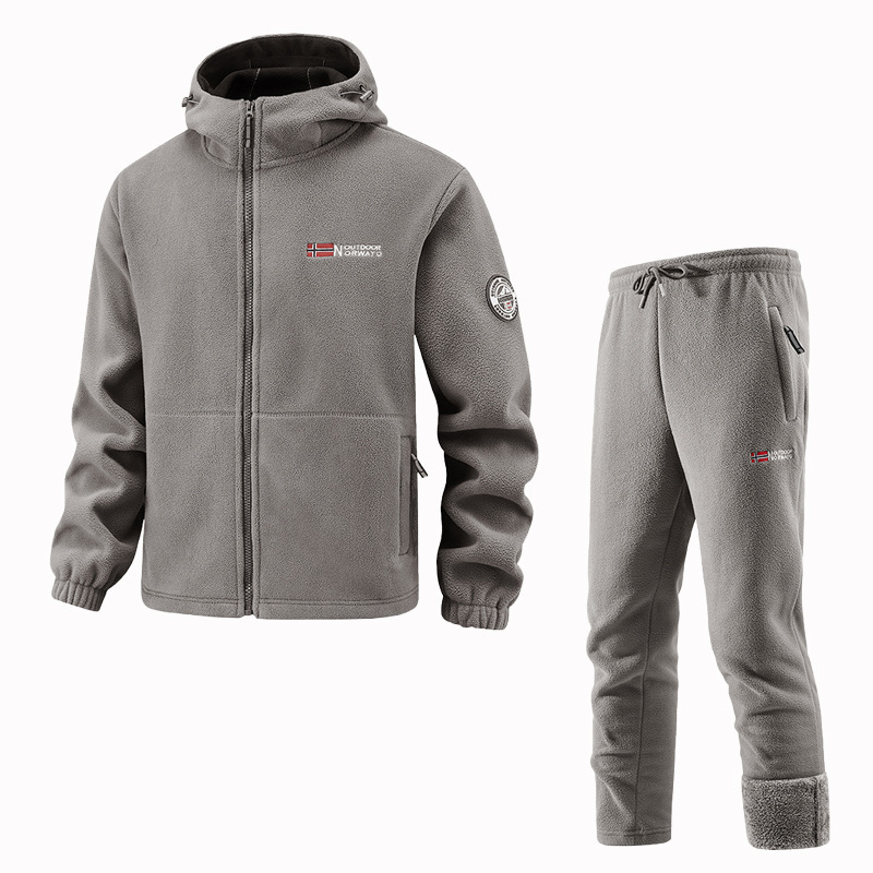 Cross-Border Version Men's Warm Double-Sided Fleece Set Winter Outdoor Couple Casual Sports Cardigan and Pants Set Cross-Border Version Men's Warm Double-Sided Fleece Set Winter Outdoor Couple Casual Sports Cardigan and Pants Set