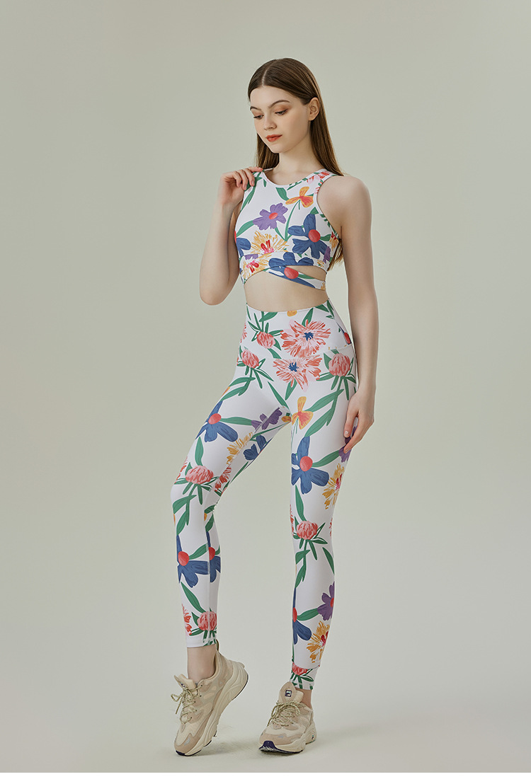 Simple Style Printing Spandex Lycra Round Neck Active Tops Vest Skinny Pants Sweatpants display picture 12