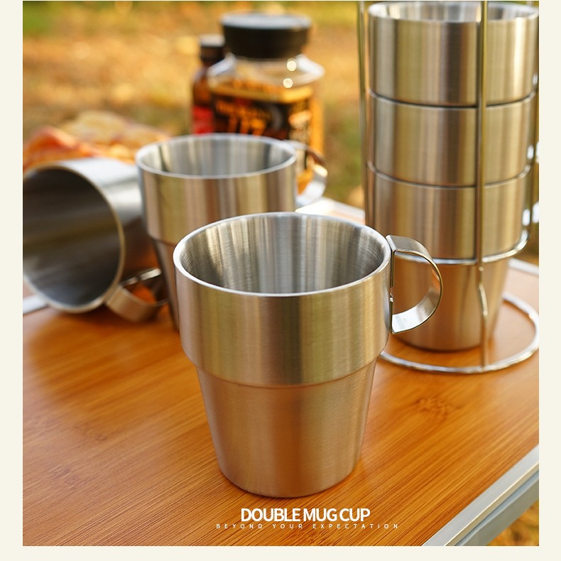 Corea del Sur al aire libre no magnético de acero inoxidable de doble capa taza de 4 piezas conjunto de picnic aislamiento térmico anti-escaldado taza de café taza de cerveza al por mayor