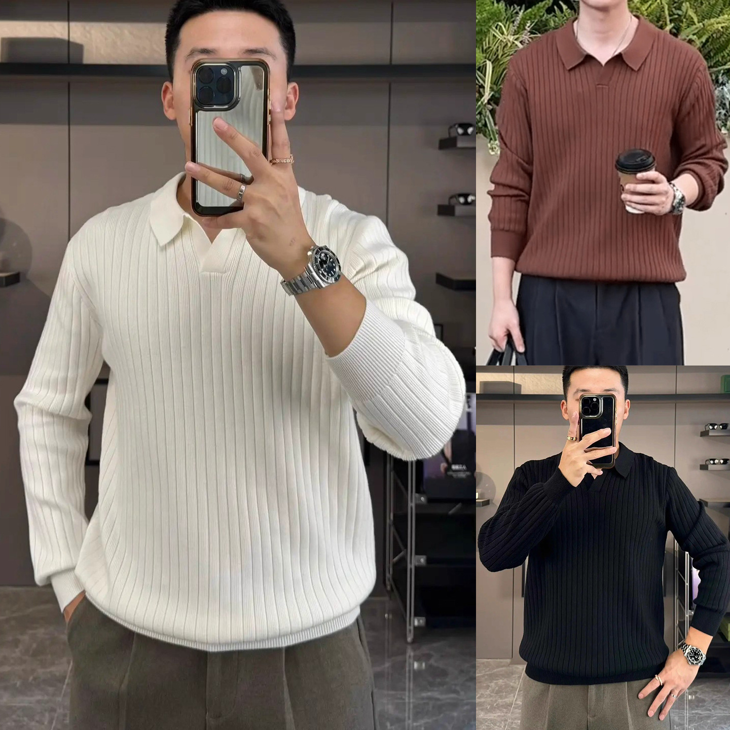 Primavera y otoño nueva camiseta polo con solapa camiseta de manga larga suéter hombre viejo dinero estilo delgado comercio exterior fábrica transfronteriza al por mayor
