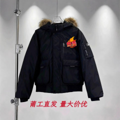 莆田高端MLB羽绒服洋基队3代保暖防风毛领连帽工装男女派克服外套