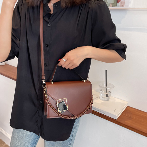 Leather Bag  New Trendy Women's Fashion Shoulder and Crossbody Bag with Leather Chain Handle Small Square Bag