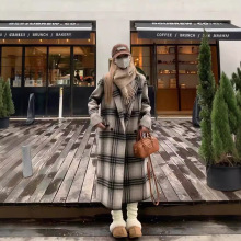 秋冬BI备战衣！复古时髦~高级感韩版格子双面羊毛呢外套大衣女