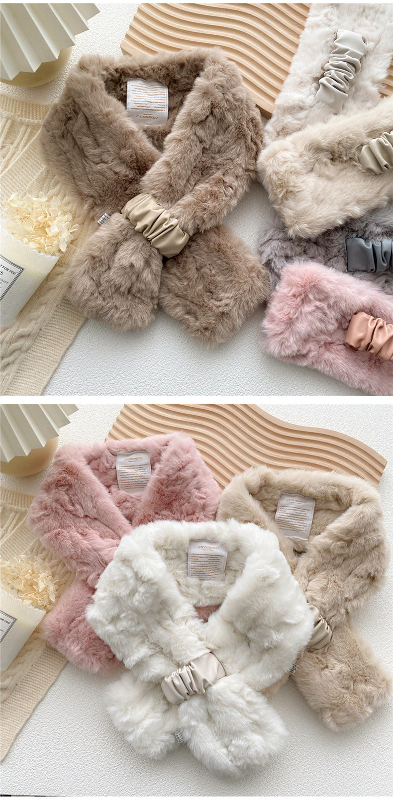 Pure Color Cross Plush Scarf For Women In Winter display picture 2