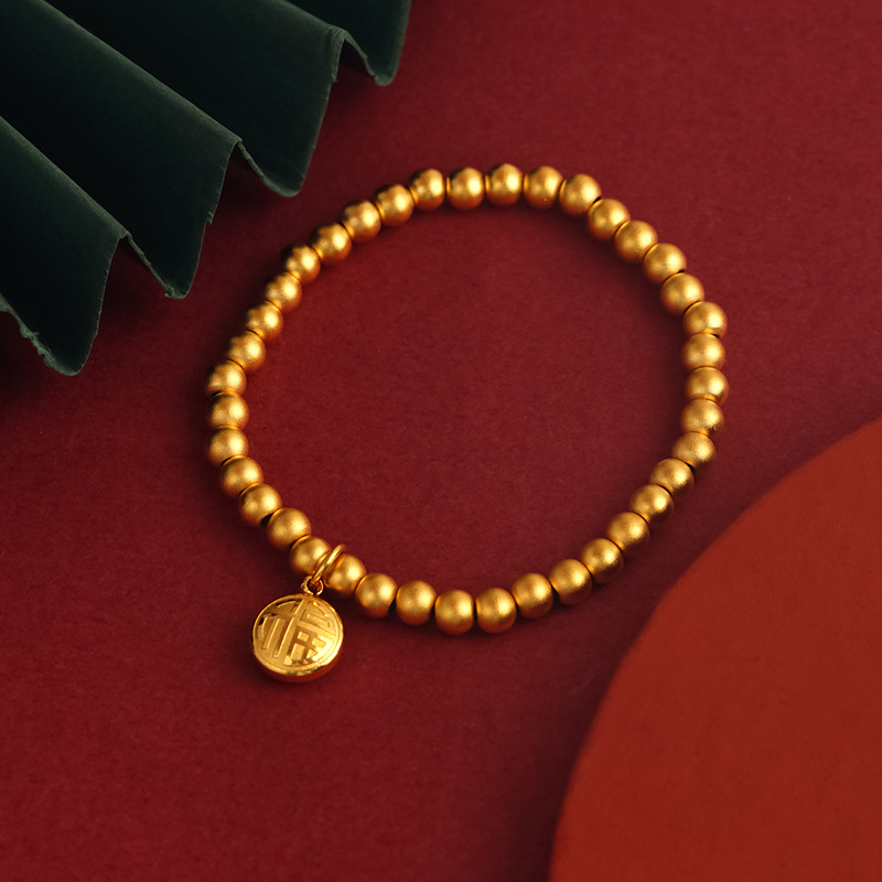 Nueva aleación de cobre antiguo francés Fuxi granos redondos pulsera llena de felicidad pulsera cuerda elástica pulsera joyería