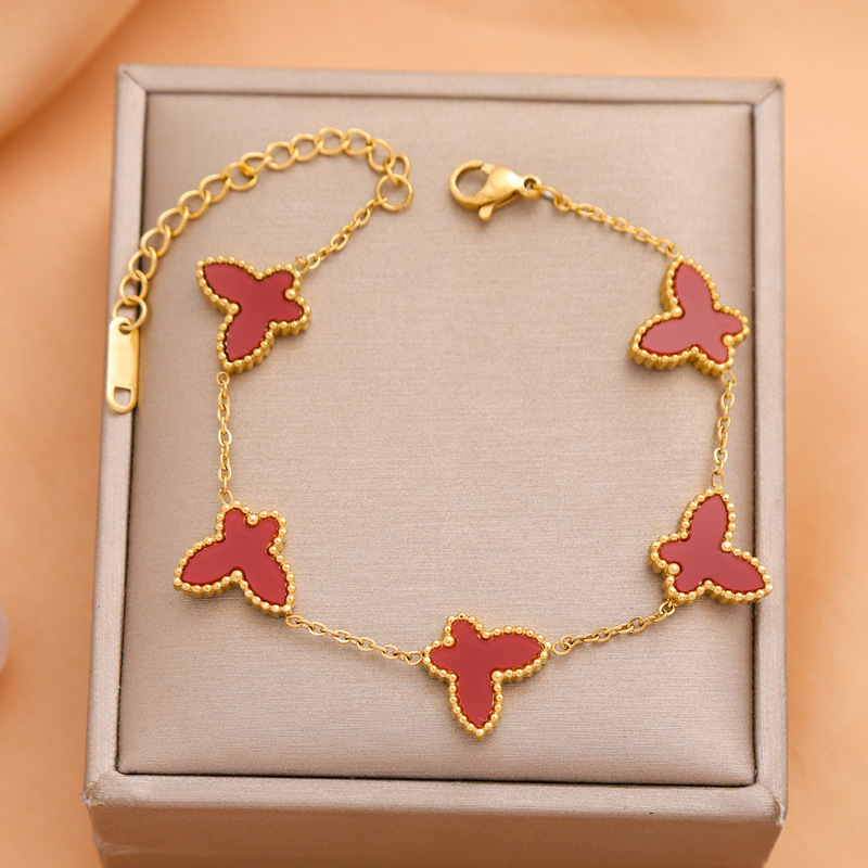 Transfronterizos vacío galvanizado de aluminio de acero de alta versión cuatro hojas cinco flores fritillaria brazalete de oro rosa fábrica venta al por mayor directa