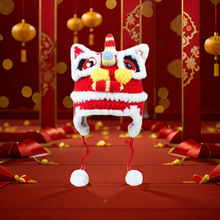 手工编织亲子虎头帽国潮新年可爱保暖冬季毛线帽舞狮醒狮帽厂家