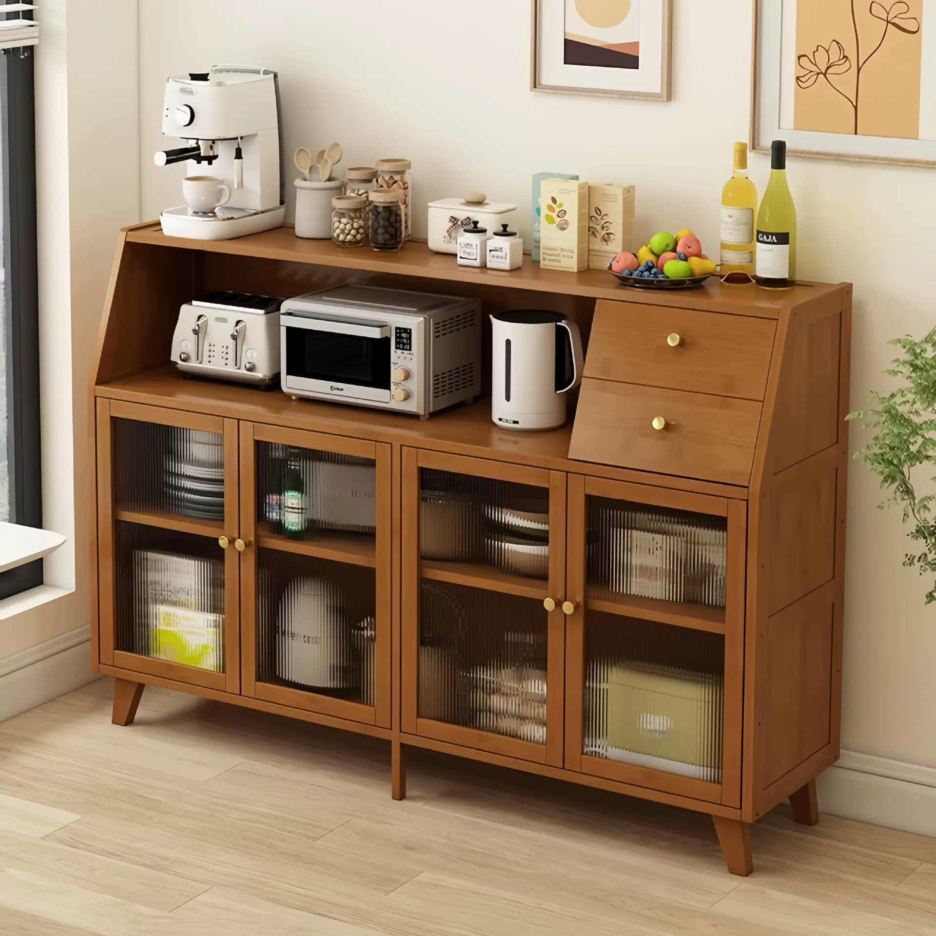 厨房餐边柜客厅靠墙一体柜置物柜落地橱柜咖啡收纳架茶水柜储物柜