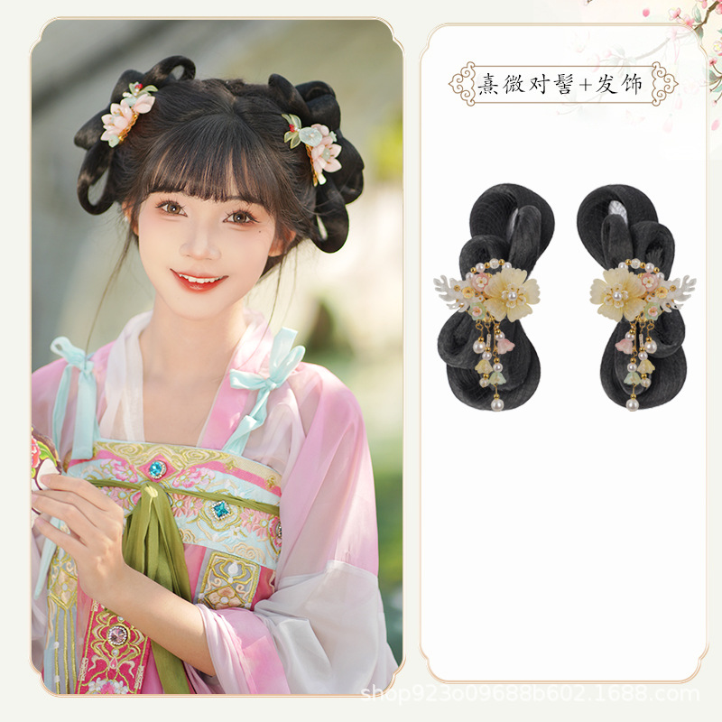 약간의 번 한 쌍 + 노란 산호 헤어 액세서리 한 쌍