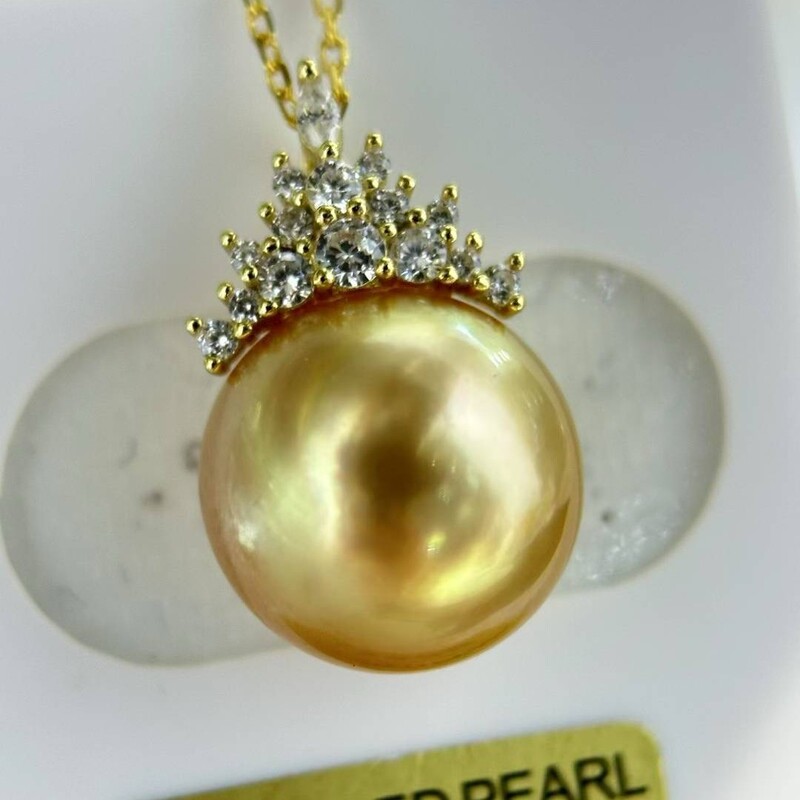 13-14mm South Sea Gold Beads, Strong Tea Gold, Ice and Snow Queen Atmospheric Pendant, Natural Strong Gold Beads with Slight Flaws