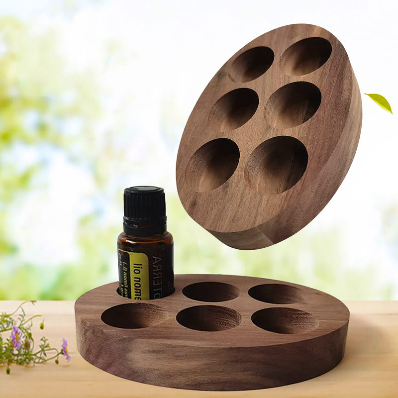 Solid Wood Multi-grid Round Display Bracket Beauty Salon Nail Polish Essential Oil Display Ornaments Creative Wooden Storage Box