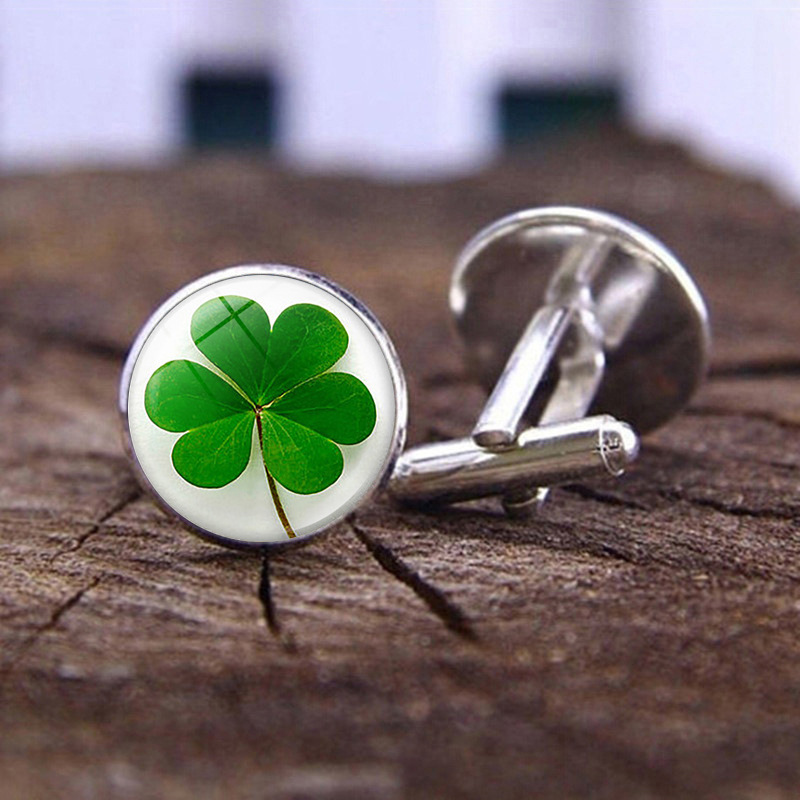 Four-leaf clover Time gem cufflinks men's fashion accessories silver French shirt cuff cufflinks lucky gift