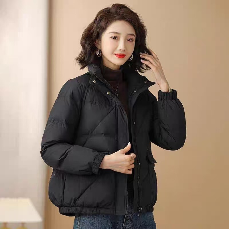 2025 nueva ropa de algodón de otoño y invierno de cuello vertical de mediana edad damas sueltas coreanas corta chaqueta de algodón cálida casual gruesa
