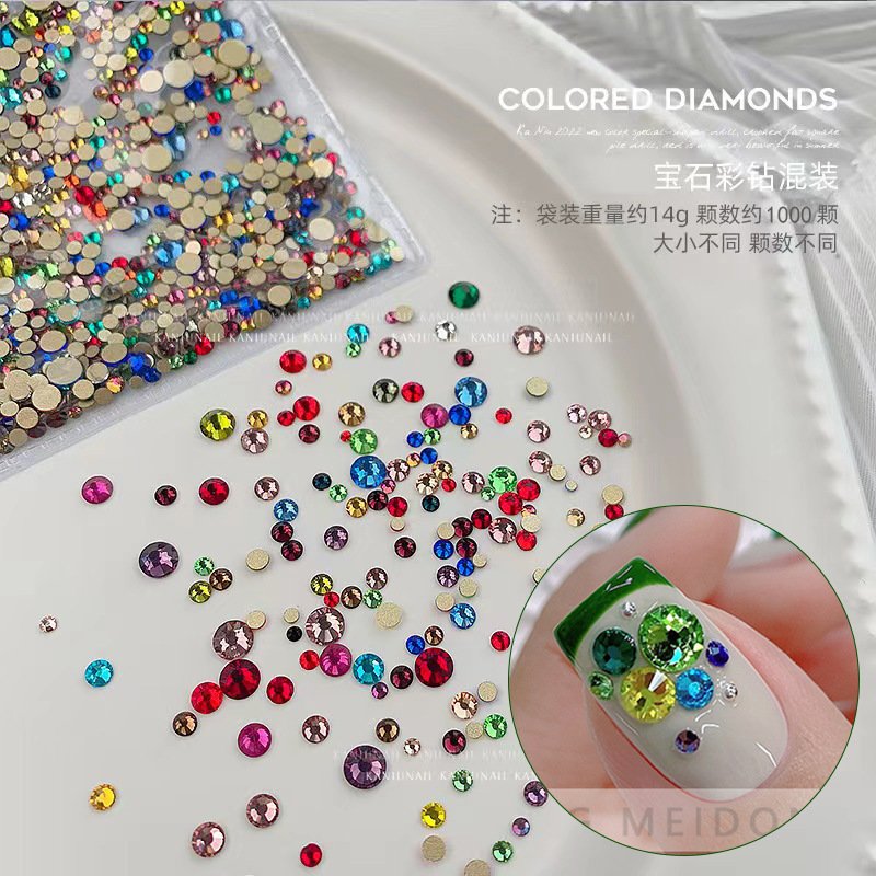 Nail diamond jewelry gold bottom small round diamond size mixed crystal glass color flat bottom rhinestone nail decoration wholesale Nail diamond jewelry gold bottom small round diamond size mixed crystal glass color flat bottom rhinestone nail decoration wholesale