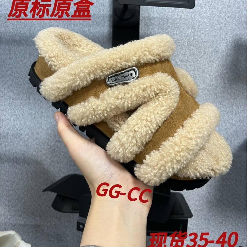 【GGCC】章若楠同款路易暖茶2025秋季新款厚底勃肯半拖鞋女毛毛拖|undefined