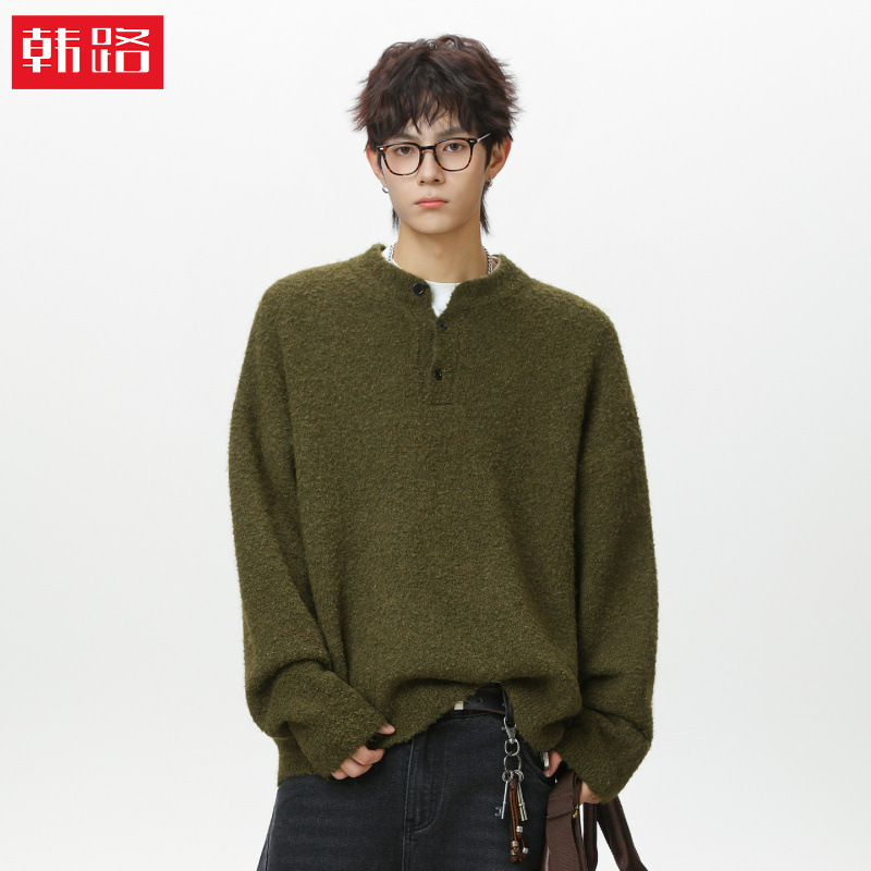 Light Luxury Old Money Style Henry Collar Polo Knit Sweater, Autumn and Winter Thickened Warm Sweater, Casual Style Knitwear Jacket Light Luxury Old Money Style Henry Collar Polo Knit Sweater, Autumn and Winter Thickened Warm Sweater, Casual Style Knitwear Jacket