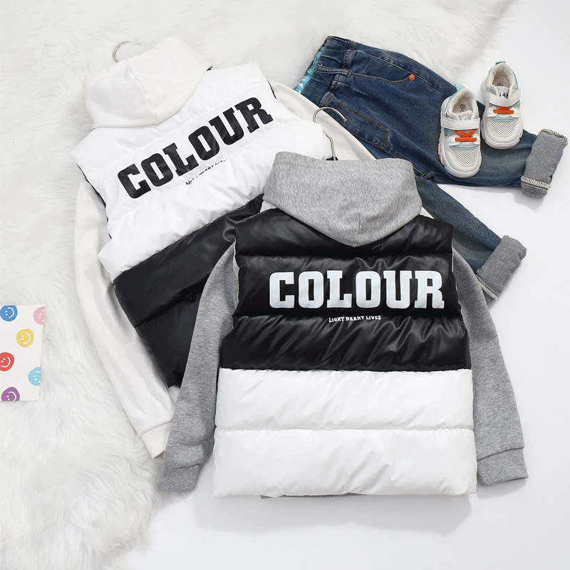 Новая детская одежда, осенне-зимний детский жилет для мальчиков и девочек, Прошитый жилет с принтом, средние и большие дети, утолщенный воротник-стойка, верхняя одежда