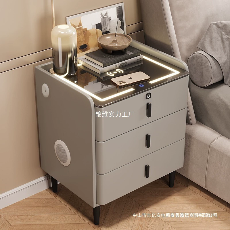 Умная прикроватная тумбочка из цельного дерева, новая многофункциональная прикроватная тумбочка для дома, спальни, роскошный запираемый шкаф