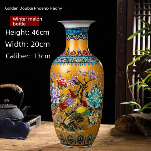 Jingdezhen ceramic Chinese living room wine cabinet entrance decoration flower vase ornament enamel water culture wealth bamboo flower vase 