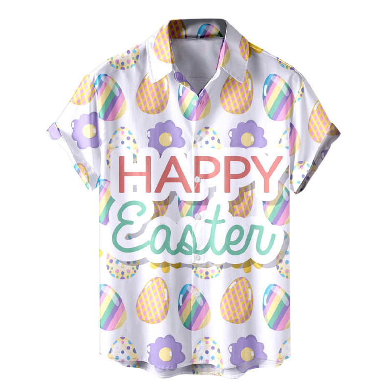 Foreign TraDe Cross-borDer New Men's Easter Short-sleeveD Shirt Wholesale Basic Volkswagen Loose Lapel 3D Digital Printing