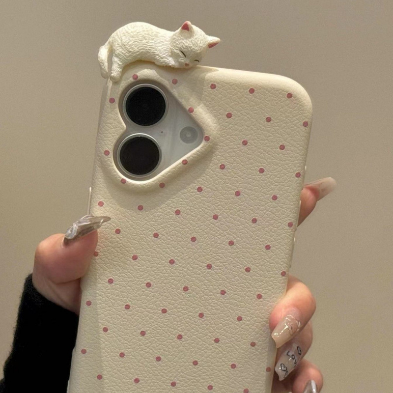 可爱波点猫咪适用苹果14手机壳iPhone16纯色15promax新13包12女|undefined