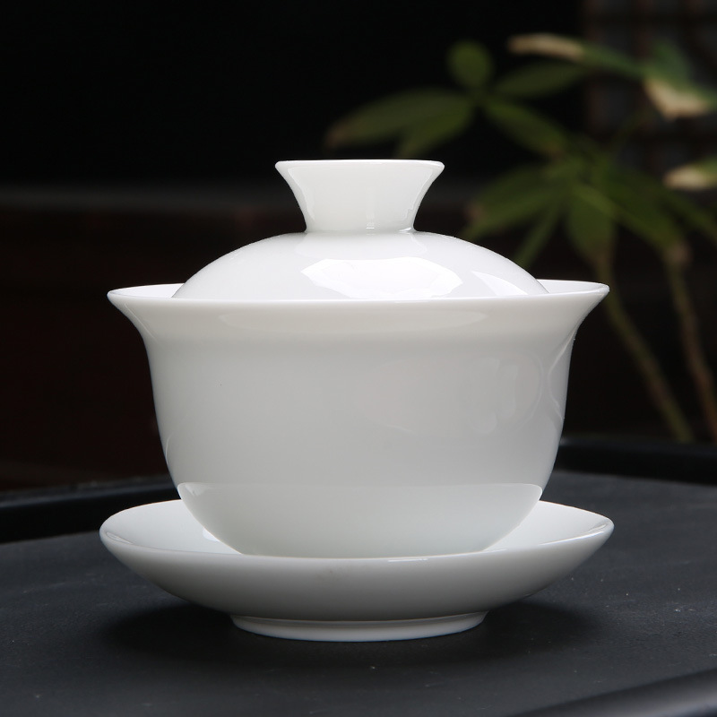 Mat fat jade white porcelain sancai bowl company activities LOGO gift dahongpao tea review bowl with hand gift wholesale Mat fat jade white porcelain sancai bowl company activities LOGO gift dahongpao tea review bowl with hand gift wholesale
