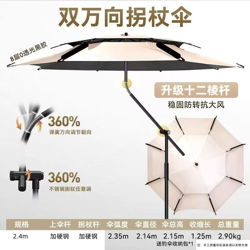 新款钓鱼伞新款遮阳伞户外露营伞便携带黑胶防晒拐杖伞露营垂钓专|undefined