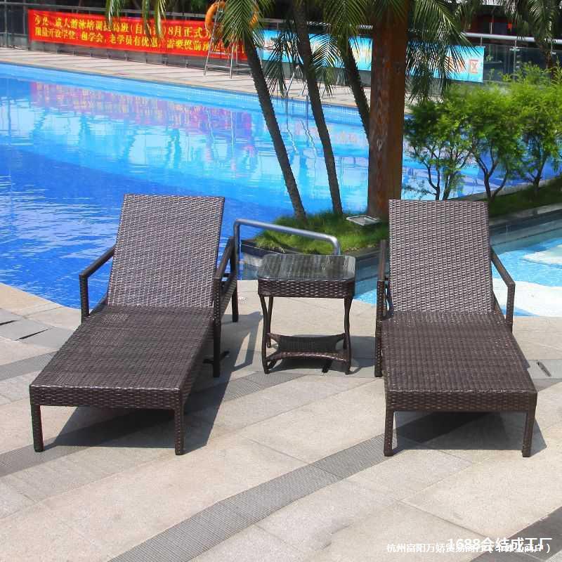 户外躺椅游泳池躺床休闲沙滩椅藤编躺椅别墅花园阳台休闲长椅躺床