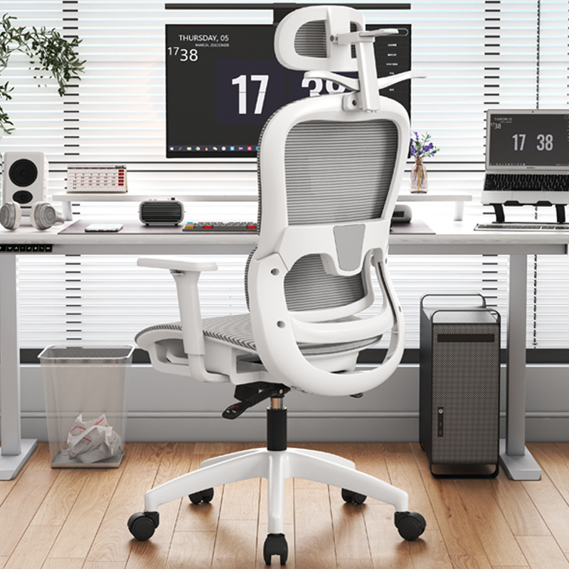 Cojín del asiento hueco con reposabrazos 3D de malla gris con marco blanco que puede tumbarse y relajarse