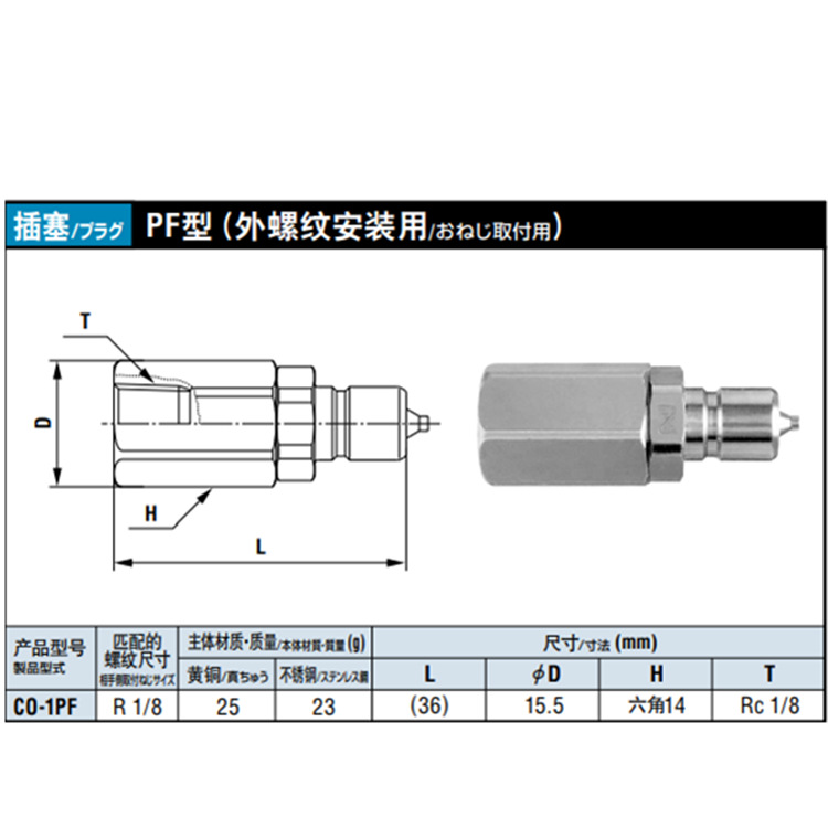 日本NITTO日东工器小巧型快速接头 模块化CO-1PF 小型化插塞