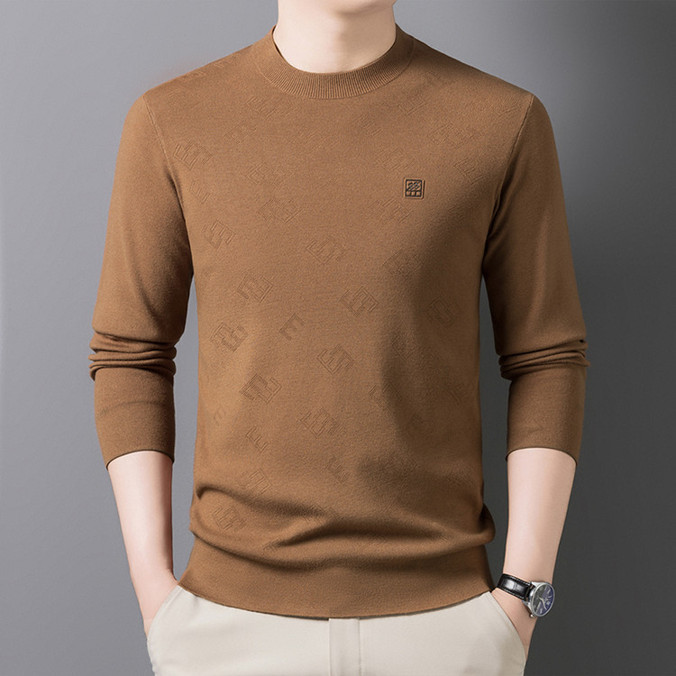 Men's Autumn and Winter Jacquard Sweater, Fashionable and Trendy High-End Round-Neck Men's Knitwear, Long-Sleeve Base Layer, Medium-Thick Style