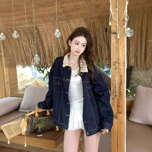 Spring and Autumn New Style [Riibu Denim] Spliced ​​Lace Design Denim Jacket with Temperament and Fashion Niche Ins Trend