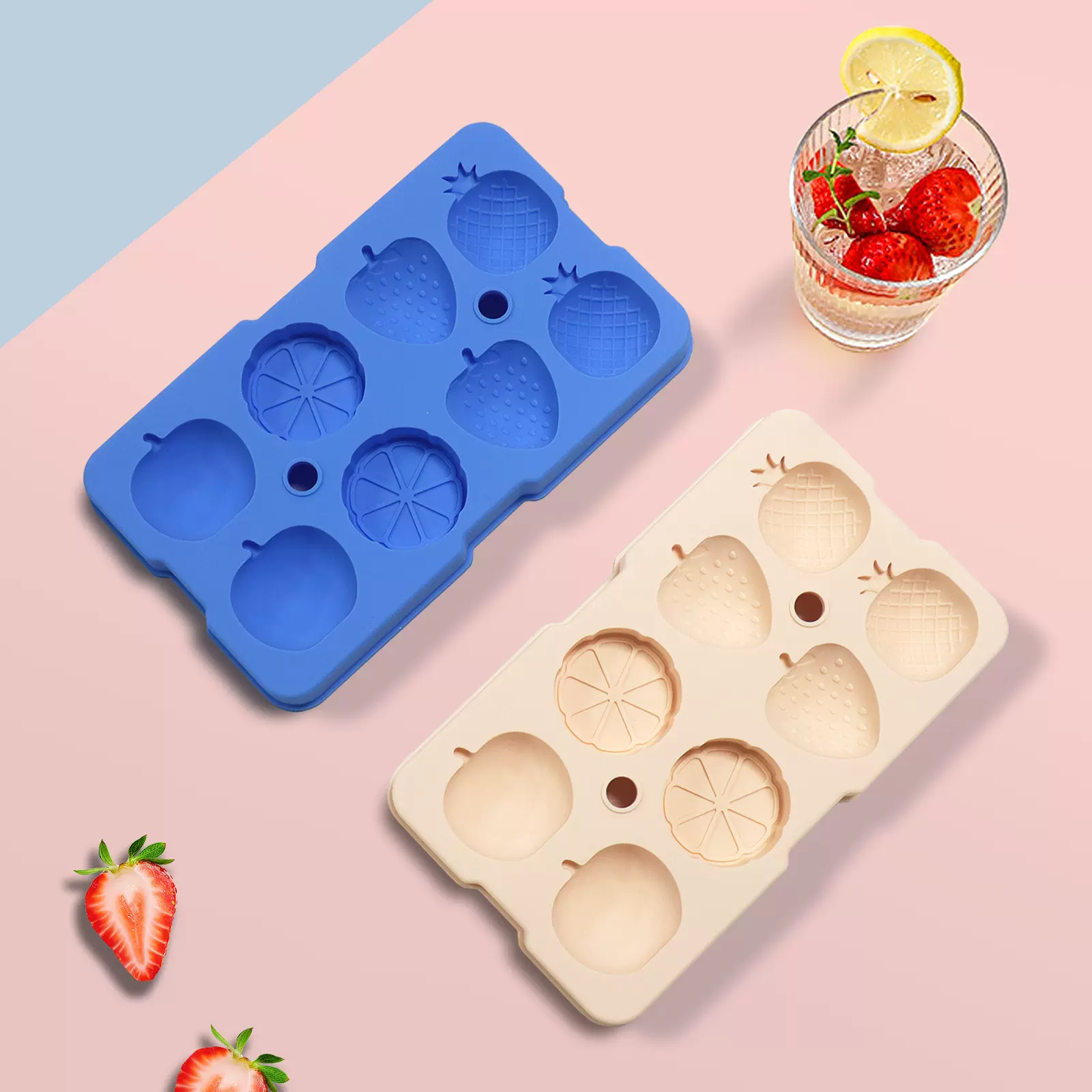 新款硅胶冰格模具创意8格水果制冰盒 家用商用食品级冰块模具