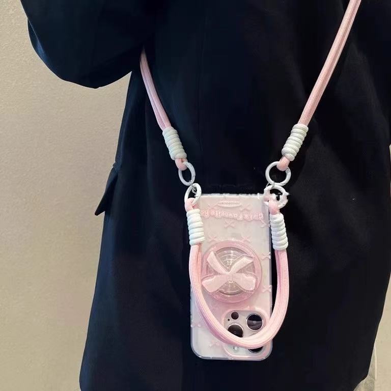 Bandolera + cordón + punzonado del marco + soporte magnético + pajarita rosa esmerilada fq