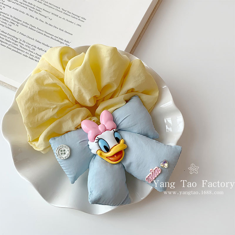 Linda caricatura rosa kitty bowknot intestino grueso anillo para el cabello femenino coreano de alta gama todo-fósforo tocado accesorios para el cabello