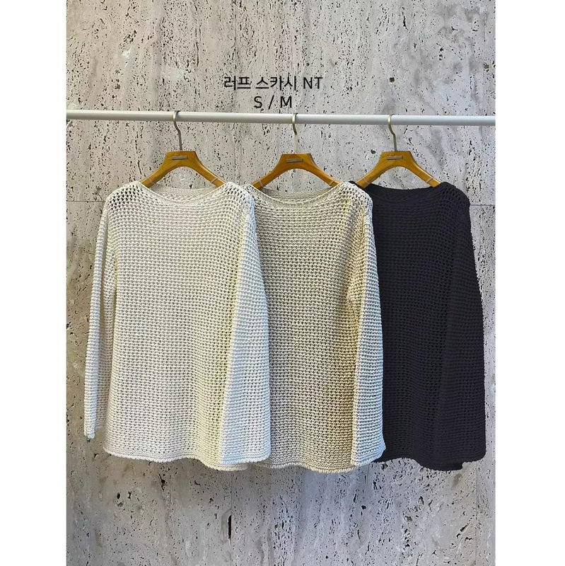 New 2026 Autumn Collection Korean Dongdaemun Sunflower Hollow-Out Off-Shoulder See-Through Knit Top