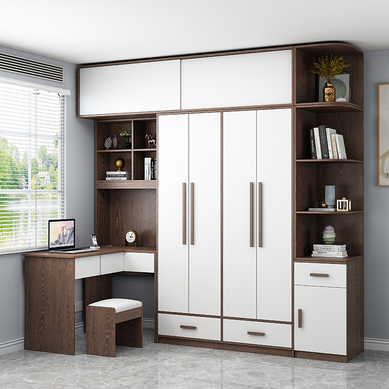 Solid Wood Corner One-Piece Desk Wardrobe Small Apartment L Student Writing Desk Home Computer Desk 7-Shaped One-Piece Cabinet Combination