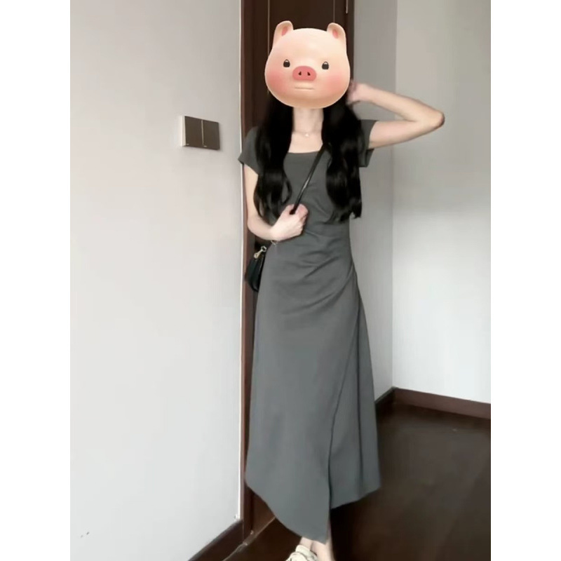 夏季法式气质灰色连衣裙子女装早春新款高级感小个子显瘦长裙|undefined