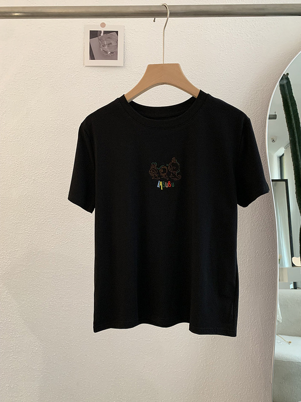 Omalai アニメ漫画刺繍柄ラウンドネック半袖ストレートショルダー Tシャツトップ夏韓国語版女性 4015|undefined