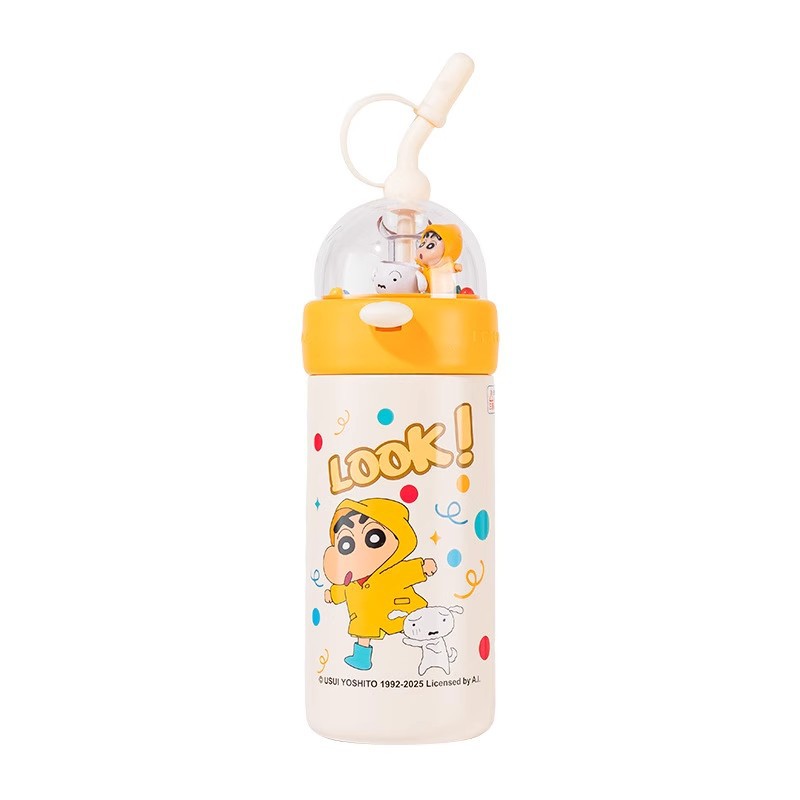 Crayon Shin-chan lindo termo de tiro con pajita taza de agua de alto valor para estudiantes taza de oficina portátil de gran capacidad para niñas