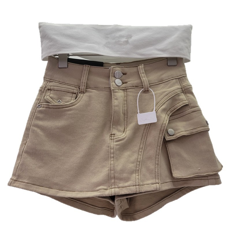 Pantalón Corto de Mezclilla con Botones Irregulares de Mezclilla y Poliéster para Verano