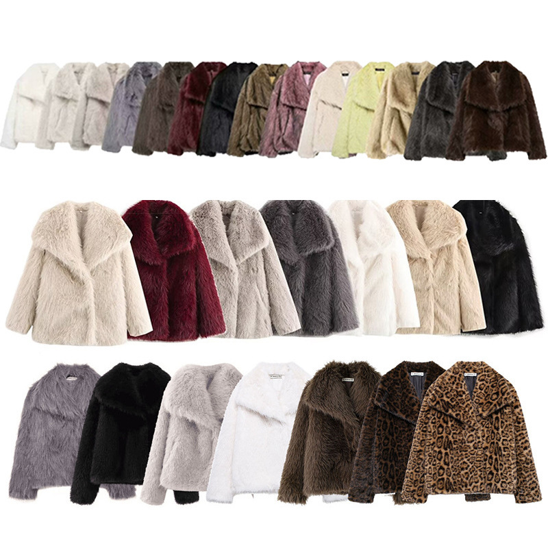 Aliexpress Cross-Border Women's Clothing 2024 Autumn and Winter New Fashion Stylish Multi-Color Faux Fur Coat Jacket Aliexpress Cross-Border Women's Clothing 2024 Autumn and Winter New Fashion Stylish Multi-Color Faux Fur Coat Jacket