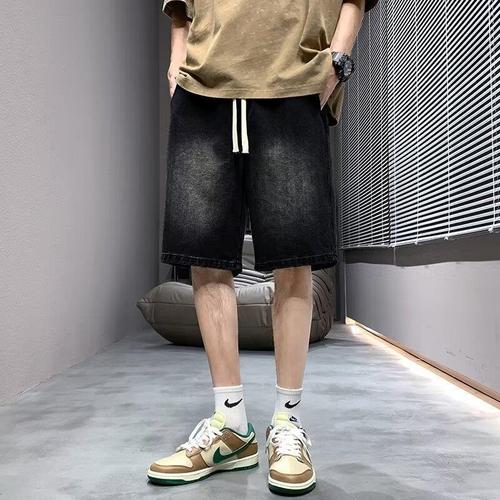 Men's Summer Light Gradation Denim Shorts, Five-Pocket, Outerwear, Trendy Wide