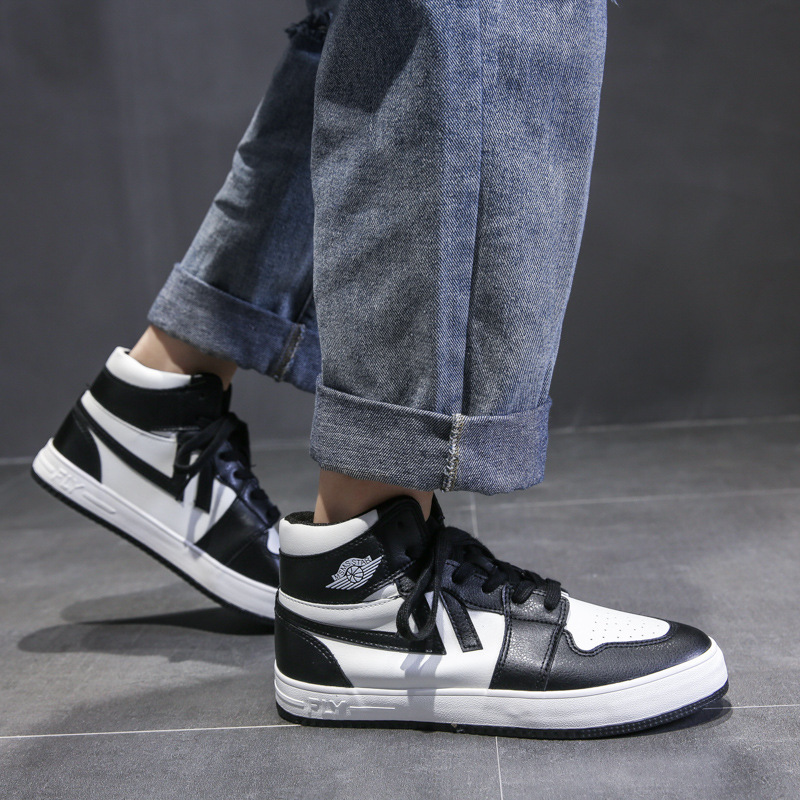 2024春季超纖男鞋潮流板鞋男運動休閒鞋百搭學生高幫鞋男批發跨境