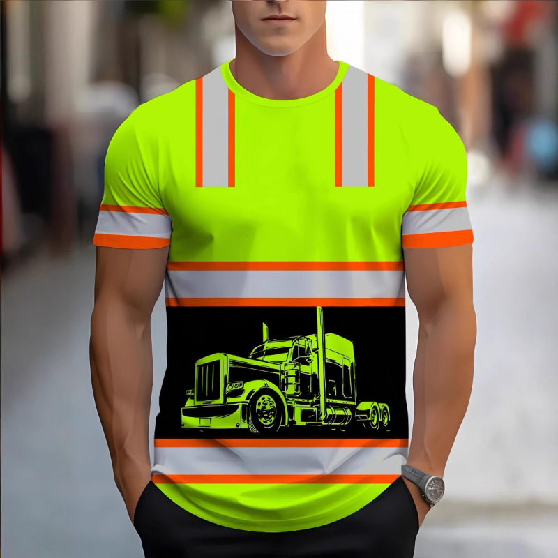 Cross-Border Popular Truck Driver 3D Printed Short-Sleeved Workwear Casual and Comfortable Polyester Breathable Round Neck Short-Sleeved T-Shirt