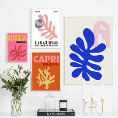 伊比沙島諾斯島珊瑚帆布畫海報 抽象北歐客廳牆壁裝飾掛畫 畫芯